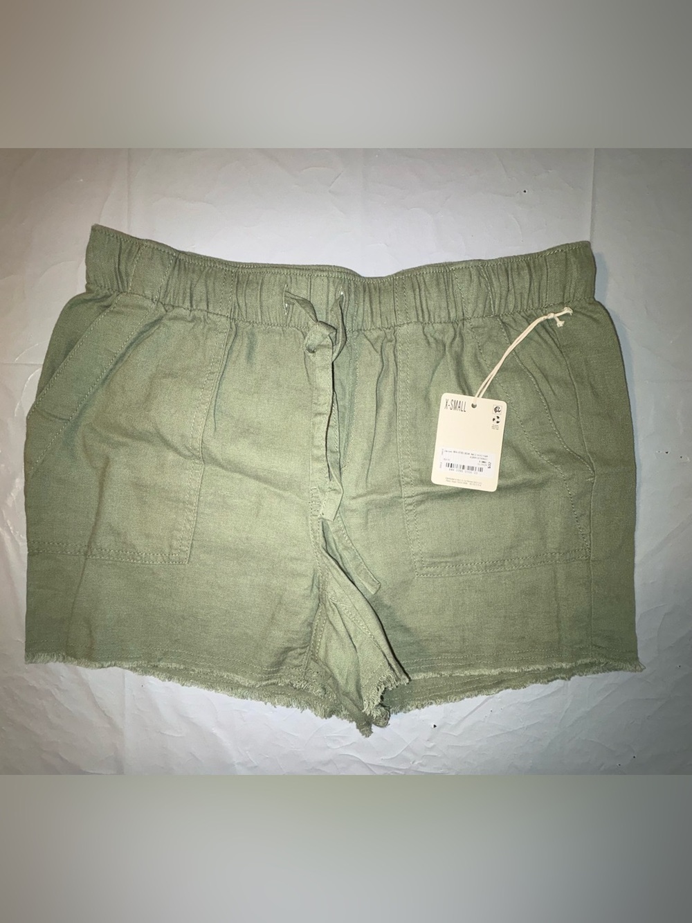 NWT Linen Blend Low Mid-Rise Pull-On Drawstring  Shorts, Unfinished Hem